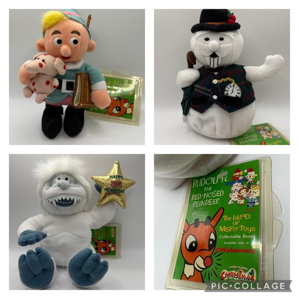 Lot‎ of 3 Stuffins 1999 Rudolph Plush Herbie Elf, Sam Snowman, Abo Snowman NEW